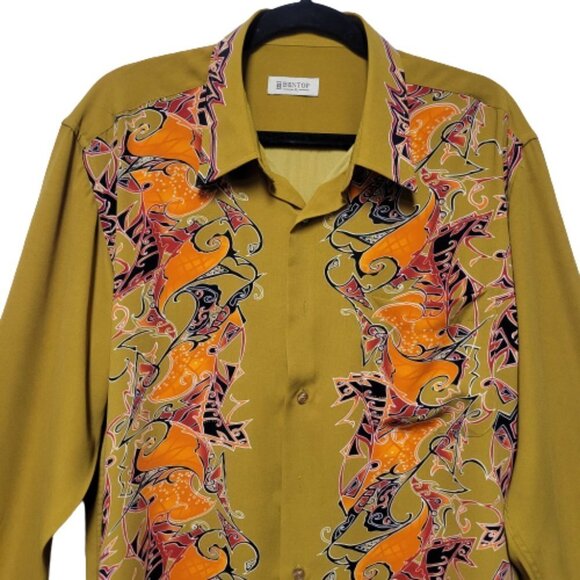 Men's Mustard Yellow Batik Long Sleeve Shirt - Picture 3 of 7